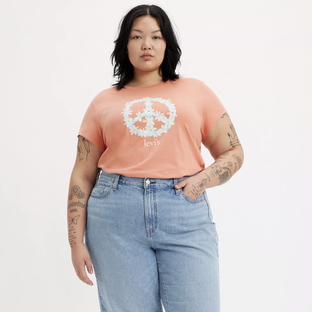 Levi's Painted Terra Cotta Orange Floral Boho Peace Tee
